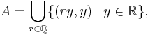  A = \bigcup_{r \in \mathbb{Q}} \{(ry,y) \mid y \in \mathbb{R}\},