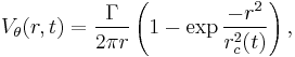 V_\theta(r,t) = \frac{\Gamma}{2\pi r} \left(1-\exp\frac{-r^2}{r_c^2(t)}\right), 