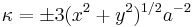 \kappa = \pm3(x^2 %2B y^2)^{1/2}a^{-2} \,