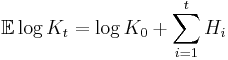  \mathbb E \log K_t = \log K_0 %2B \sum_{i=1}^t H_i 