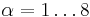 \alpha=1 \dots 8