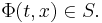 \Phi(t,x) \in S.