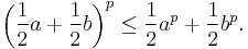 \left(\frac{1}{2} a %2B \frac{1}{2} b\right)^p \le \frac{1}{2}a^p %2B \frac{1}{2} b^p.