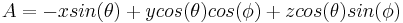 A=-xsin(\theta)%2Bycos(\theta)cos(\phi)%2Bzcos(\theta)sin(\phi)