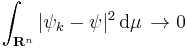 \int_{\mathbf{R}^n} |\psi_k-\psi |^2\,{\rm d}\mu\, \to 0\,