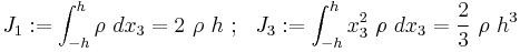 
   J_1�:= \int_{-h}^h \rho~dx_3 = 2~\rho~h ~;~~ 
   J_3�:= \int_{-h}^h x_3^2~\rho~dx_3 = \frac{2}{3}~\rho~h^3
