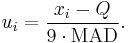 
u_i = \frac{x_i-Q}{9\cdot{\rm MAD}}.
