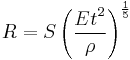 R=S\left( {\frac{{E{t}}^{2}}{\rho}} \right)^{\frac {1} {5}}