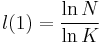 l(1)=\frac{\ln{N}}{\ln{K}}