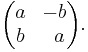 
\begin{pmatrix}
  a &   -b  \\
  b & \;\; a
\end{pmatrix}.
