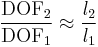  \frac {\mathrm{DOF}_2} {\mathrm{DOF}_1} \approx \frac {l_2} {l_1} 