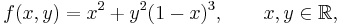 f(x,y)= x^2%2By^2(1-x)^3,\qquad x,y\in\mathbb{R},