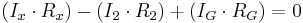 (I_x \cdot R_x) - (I_2 \cdot R_2) %2B (I_G \cdot R_G) = 0