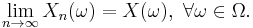 \lim_{n\rightarrow\infty}X_n(\omega)=X(\omega), \, \, \forall \omega \in \Omega.