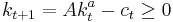 k_{t%2B1}=Ak^a_t - c_t \geq 0