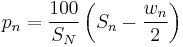 p_n=\frac{100}{S_N}\left(S_n-\frac{w_n}{2}\right)