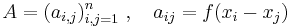  A = (a_{i,j})_{i,j=1}^n~, \quad a_{ij} = f(x_i - x_j) 