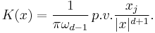 K(x) = \frac{1}{\pi\omega_{d-1}} \, p.v. \frac{x_j}{|x|^{d%2B1}}.