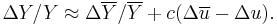 \Delta Y/Y \approx \Delta \overline{Y}/\overline{Y} %2B c(\Delta \overline{u}-\Delta u).