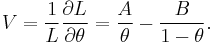 
V=\frac{1}{L}\frac{\partial L}{\partial\theta} = \frac{A}{\theta}-\frac{B}{1-\theta}.
