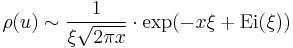 \rho(u)\sim\frac{1}{\xi\sqrt{2\pi x}}\cdot\exp(-x\xi%2B\operatorname{Ei}(\xi))