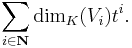 \sum_{i\in\mathbf{N}}\dim_K(V_i)t^i.