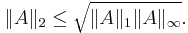 \|A\|_2\le\sqrt{\|A\|_1\|A\|_\infty}.