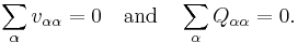 
\sum_{\alpha} v_{\alpha\alpha} = 0 \quad \hbox{and}\quad \sum_{\alpha} Q_{\alpha\alpha} = 0.
