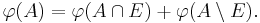  \varphi(A) = \varphi(A \cap E) %2B \varphi(A \setminus E). 