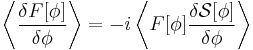 \left\langle \frac{\delta F[\phi]}{\delta \phi} \right\rangle = -i \left\langle F[\phi]\frac{\delta \mathcal{S}[\phi]}{\delta\phi} \right\rangle