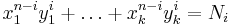 x_1^{n-i}y_1^i %2B \dots %2B x_k^{n-i}y_k^i = N_i