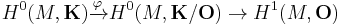 H^0(M,\mathbf{K}) \xrightarrow{\varphi} H^0(M,\mathbf{K}/\mathbf{O})\to H^1(M,\mathbf{O})