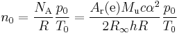 n_0 = \frac{N_{\rm A}}{R}\frac{p_0}{T_0} = \frac{A_{\rm r}({\rm e})M_{\rm u}c\alpha^2}{2R_{\infty}hR}\frac{p_0}{T_0}