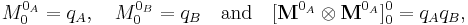 
M^{0_A}_0 = q_A,\quad M^{0_B}_0 = q_B \quad\hbox{and}\quad [\mathbf{M}^{0_A}\otimes \mathbf{M}^{0_A}]^0_0 = q_A q_B ,
