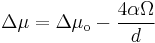 \Delta\mu=\Delta\mu_\mathrm{o}-\frac{4\alpha\Omega}{d}