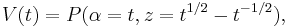 V(t)=P(\alpha=t,z=t^{1/2}-t^{-1/2}),\,