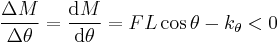 
\frac{\Delta M}{\Delta \theta} = \frac{\mathrm{d} M}{\mathrm{d} \theta} = FL \cos \theta - k_\theta < 0
