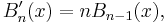 B_n'(x)=nB_{n-1}(x),\,