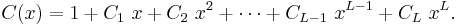  C(x) = 1 %2B C_1 \ x %2B C_2 \ x^2 %2B \cdots %2B C_{L-1} \ x^{L-1} %2B C_{L} \ x^{L}. 