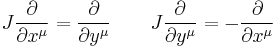 J\frac{\partial}{\partial x^\mu} = \frac{\partial}{\partial y^\mu} \qquad J\frac{\partial}{\partial y^\mu} = -\frac{\partial}{\partial x^\mu}