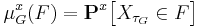 \mu_{G}^{x} (F) = \mathbf{P}^{x} \big[ X_{\tau_{G}} \in F \big]