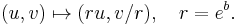 (u,v) \mapsto (r u, v/r) ,\quad r = e^b .