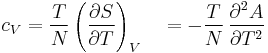 c_V=\frac{T}{N}\left(\frac{\partial S}{\partial T}\right)_V
\quad = -\frac{T}{N}\,\frac{\partial^2 A}{\partial T^2}