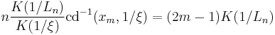 n \frac{K(1/L_n)}{K(1/\xi)}\mathrm{cd}^{-1}(x_m,1/\xi)=(2m-1)K(1/L_n)