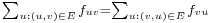 \scriptstyle \sum_{u:(u, v) \in E} f_{uv} = \sum_{u:(v, u) \in E} f_{vu}