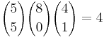 {5 \choose 5}{8 \choose 0}{4 \choose 1} = 4