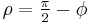 \rho = \tfrac{\pi}{2} - \phi\,