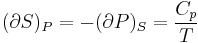  (\partial S)_P=-(\partial P)_S=\frac{C_p}{T}