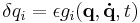 
\delta q_{i} = \epsilon g_{i}(\mathbf{q}, \mathbf{\dot{q}}, t)
