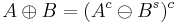 A \oplus B = (A^{c} \ominus B^{s})^{c}